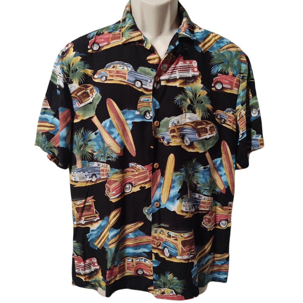 Vintage Diamond Head Mens Sz M Aloha Hawaiian Shirt Woody Cars Surfing Ocean